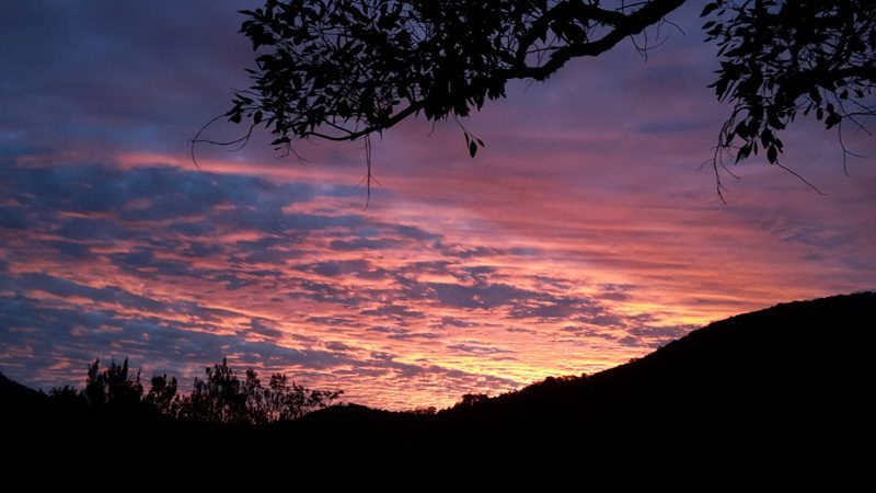 Pink and purple dusk over the mountain ranges