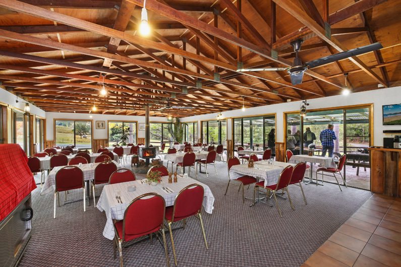 The restaurant set for dinner