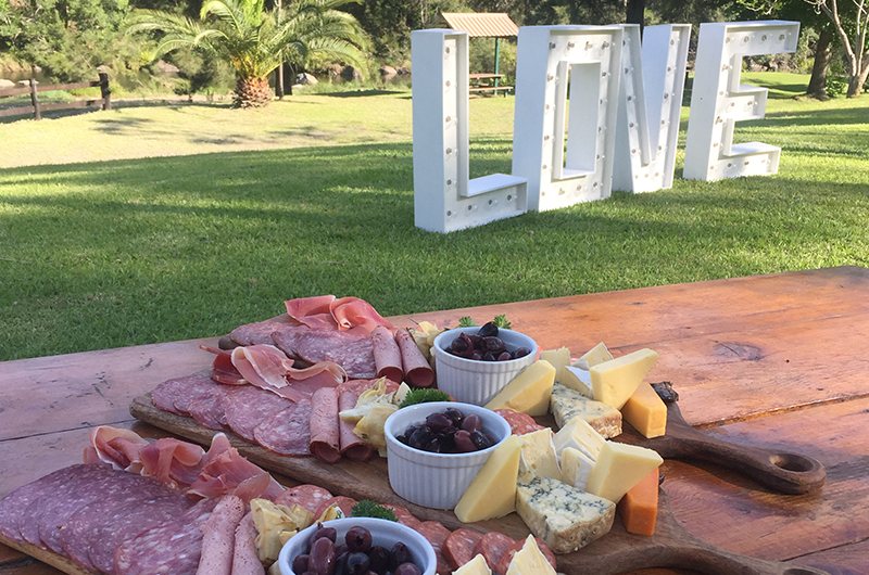 Grazing boards set up on the lawn for an event